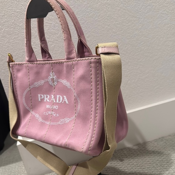 Prada Pink Canvas Tote Bag with crossbody strap - Picture 2 of 7